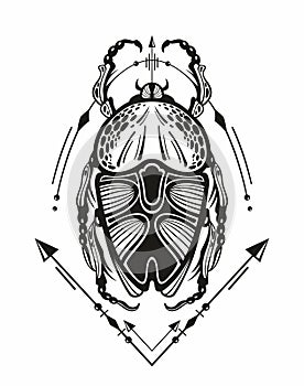 Tattoo design of insect beetle. Tatttoo beetle. Vector illustration