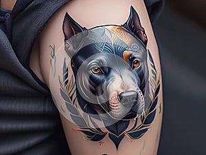 Tattoo with a dog, tattoo ideas for man and woman. Aniaml tattoo ideas. Tatto with pitbull.