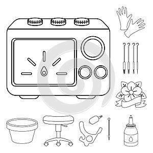 Tattoo, drawing on the body outline icons in set collection for design. Tattoo salon and equipment vector symbol stock