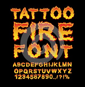 Tattoo Fire font. Flame Alphabet. Fiery letters. Burning ABC. Ho