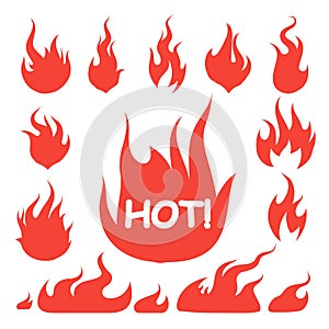 Tattoo fire symbol. Vintage red hot flaming fires burn abstract isolated vector tribal rod logo design set photo