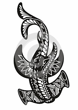 Tattoo hammerhead shark logo.Totem design. Vector illustration