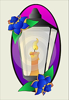 Tattoo lantern and roses stencil vector