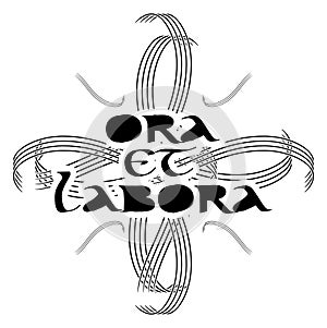 Tattoo with latin words ora et labora isolated photo
