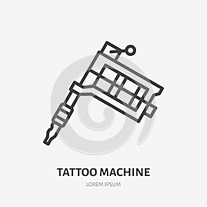 Tattoo machine flat line icon. Tattooist equipment vector illustration. Outline sign for supply shop photo