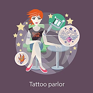 Tattoo Parlor Flat Style Design