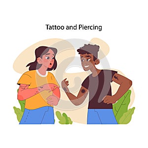 Tattoo and piercing concept. Flat vector illustration