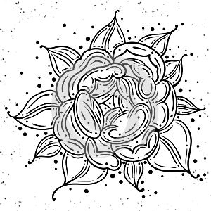Tattoo Rose flower.Tattoo, mystic symbol. Boho print, poster, t-shirt. textiles. Vector illustration art. Vintage engraving.