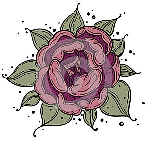 Tattoo Rose flower.Tattoo, mystic symbol. Boho print, poster, t-shirt. textiles. Vector illustration art. Vintage engraving.