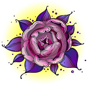 Tattoo Rose flower.Tattoo, mystic symbol. Boho print, poster, t-shirt. textiles. Vector illustration art. Vintage engraving.