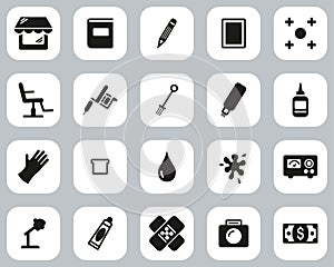 Tattoo Shop & Equipment Icons Black & White Flat Design Set Big