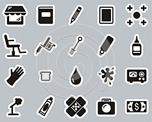 Tattoo Shop & Equipment Icons Black & White Sticker Set Big