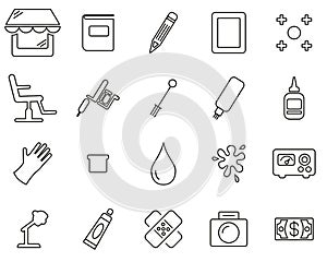 Tattoo Shop & Equipment Icons Black & White Thin Line Set Big