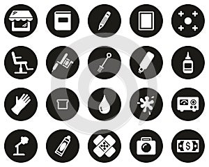 Tattoo Shop & Equipment Icons White On Black Flat Design Circle Set Big