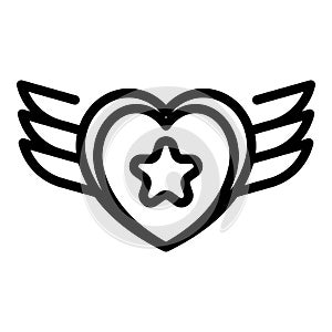 Tattoo star wings heart icon, outline style