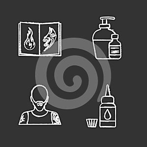 Tattoo studio chalk icons set