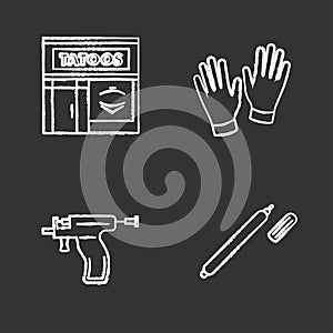 Tattoo studio chalk icons set