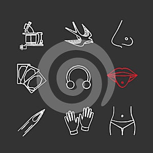 Tattoo studio chalk icons set