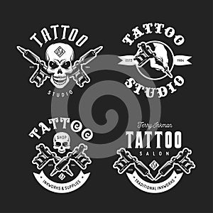 Tattoo studio emblems set. Vector vintage illustration.