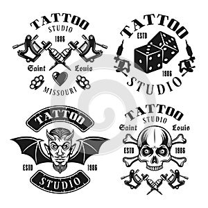 Tattoo studio four vector black vintage emblems