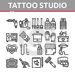 Tattoo Studio Tool Collection Icons Set Vector