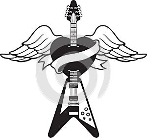 Tattoo style guitar illustration