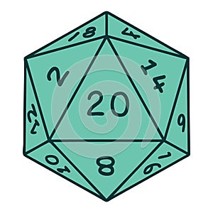 tattoo style icon of a d20 dice