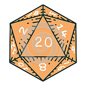tattoo style icon of a d20 dice