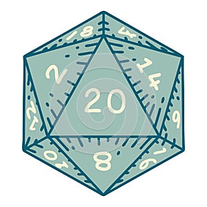 tattoo style icon of a d20 dice