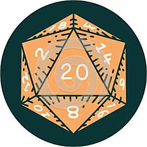 tattoo style icon of a d20 dice