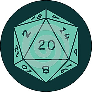 tattoo style icon of a d20 dice photo