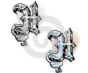 Tattoo style letter H