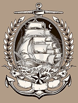 Tattoo Style Pirate Ship In Crest