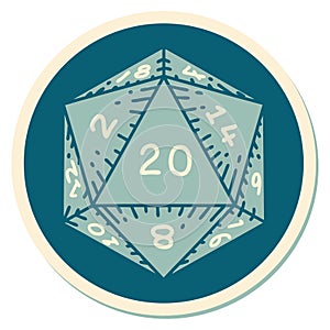 tattoo style sticker of a d20 dice photo