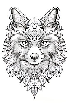 Tattoo-Style Wolf Illustration on White Background - Wildlife Art