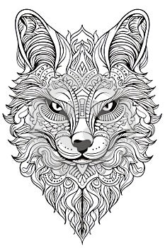 Tattoo-Style Wolf Illustration on White Background - Wildlife Art
