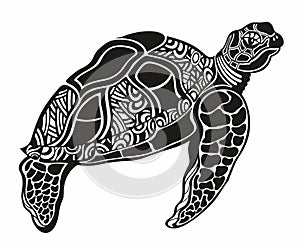 Tattoo Vector black silhouette of a turtle isolated on a white background.Vector illustration