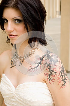 tattoo woman in bridal dress