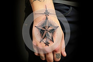 tattoo on wrist featuring a cowboy hat and sheriffs star photo