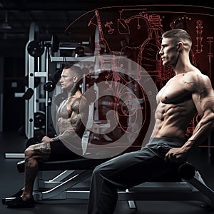 Tattooed Man Planning Workout Strategy in Gym