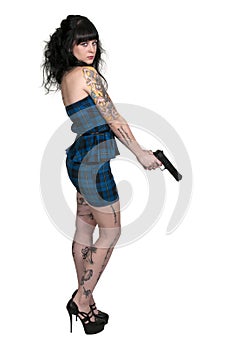 Tattooed Woman with Pistol