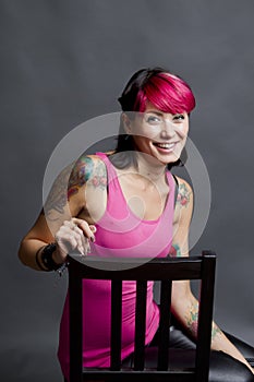 Tattooed woman smiling
