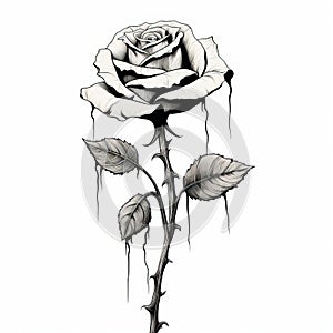 Vintage Black And White Rose With Dripping Paint Style photo
