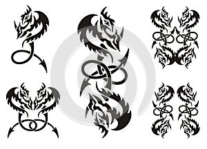 Tattoos of dragon symbols with an arrow