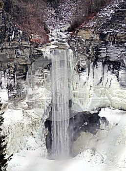 Taughannock Falls frozen gorge ice wall in winter photo