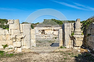 Taula - megalithic ruins. Talaiot de Dalt near Mahon town, Minorca