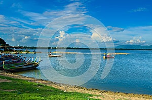 Taungthaman Lake in Amarapura, and tourist canoe