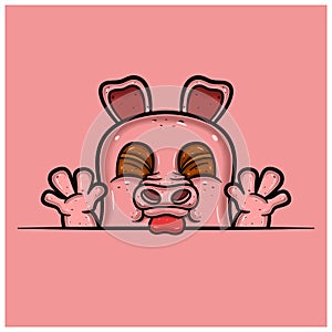 Taunt Face Expression With Pig Cartoon.