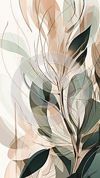 Taupe leaves with sleek, flowing shapes loosely cropped colored