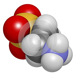 Taurine 2-aminoethanesulfonic acid molecule. Component of human body, essential for skeletal muscle functioning. Atoms are.